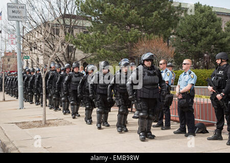 Toledo, Ohio - Police in riot gear protected members of the neo-Nazi National Socialist Movement as they held a public rally. Stock Photo