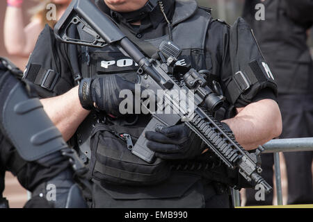 Toledo, Ohio - Police in riot gear protected members of the neo-Nazi National Socialist Movement as they held a public rally. Stock Photo