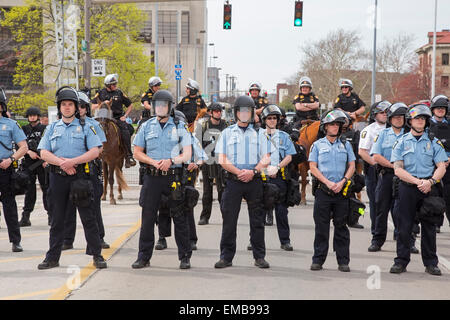 Toledo, Ohio - Police in riot gear protected members of the neo-Nazi National Socialist Movement as they held a public rally. Stock Photo