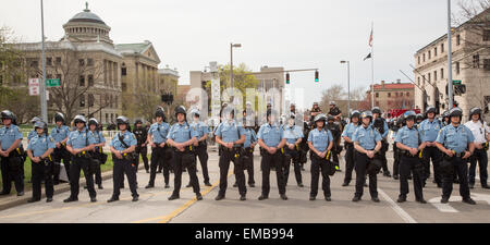 Toledo, Ohio - Police in riot gear protected members of the neo-Nazi National Socialist Movement as they held a public rally. Stock Photo