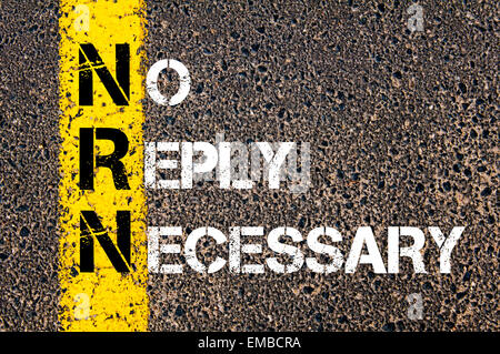 Business Acronym NRN as No Reply Necessary. Yellow paint line on the road against asphalt background. Conceptual image Stock Photo