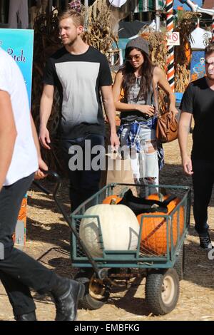 Calvin Harris and his new girlfriend, model Aarika Wolf, pick out pumpkins for Halloween  Featuring: Calvin Harris,Aarika Wolf Where: Los Angeles, California, United States When: 15 Oct 2014 Stock Photo