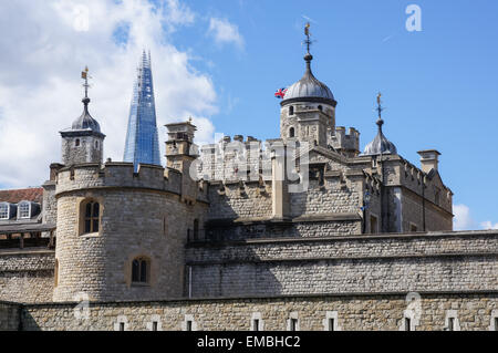 The Shard skyscraper behind Tower of London, London England United Kingdom UK Stock Photo