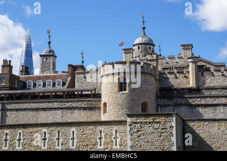 The Shard skyscraper behind Tower of London, London England United Kingdom UK Stock Photo