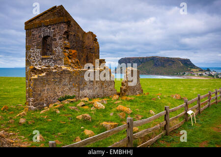 Convict ruins and the Nut - Stanley - Tasmania - Australia Stock Photo