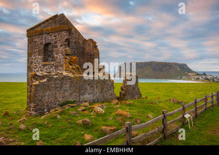 Convict ruins and the Nut - Stanley - Tasmania - Australia Stock Photo