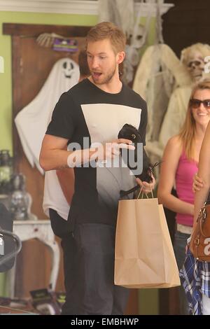 Calvin Harris and Aarika Wolf go to Mr. Bones Pumpkin Patch with friends to pick out Halloween supplies.  Featuring: Calvin Harris Where: Los Angeles, California, United States When: 16 Oct 2014 Stock Photo