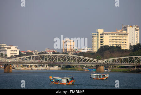 Vietnam, Hue, skyline, Perfume River, Trang Tien Bridge, Stock Photo