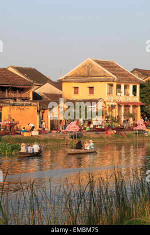 Vietnam, Hoi An, Thu Bon River, boats, people, Stock Photo