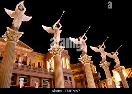 Angels blowing horns on pedestals at Cesar's Palace in Los Vegas Nevada Stock Photo