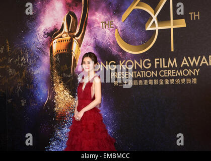 Hong Kong, China. 19th Apr, 2015. Actress and singer Charlene Choi poses at the 34th Hong Kong Film Awards in Hong Kong, south China, April 19, 2015. Credit:  Huang Yanhua/Xinhua/Alamy Live News Stock Photo