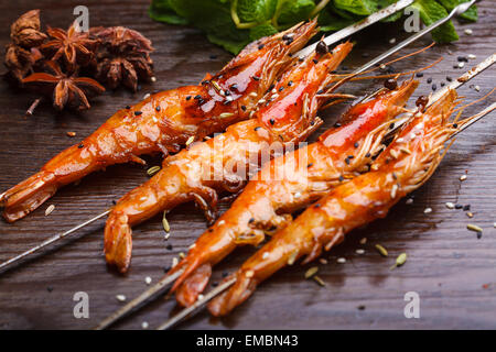 China style barbecue, grilled shrimp Stock Photo