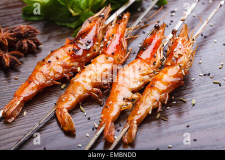 China style barbecue, grilled shrimp Stock Photo