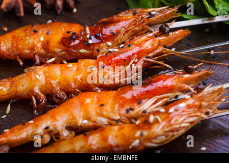 China style barbecue, grilled shrimp Stock Photo