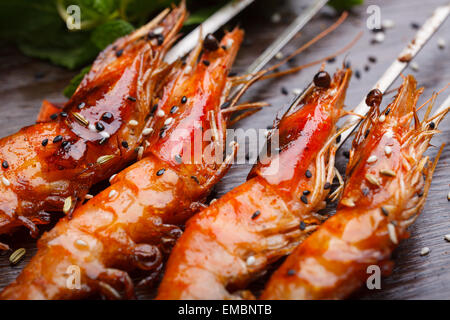 China style barbecue, grilled shrimp Stock Photo