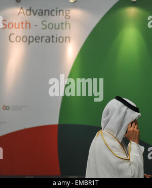 Jakarta, Indonesia. 20th Apr, 2015. A delegate walks to attend the Asian-African Ministerial Meeting during the Asian-African Conference Commemoration 2015 in the Jakarta Convention Centre in Indonesia, April 20, 2015. Ministers of Asia and Africa held a meeting here on Monday in preparation for the Asian-African Summit 2015, which runs from April 22 to April 23. Credit:  Veri Sanovri/Xinhua/Alamy Live News Stock Photo