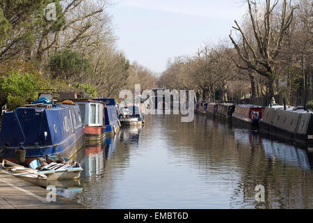 Narrow boats moored in Little Venice London Stock Photo