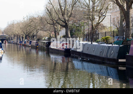 Narrow boats moored in Little Venice London Stock Photo