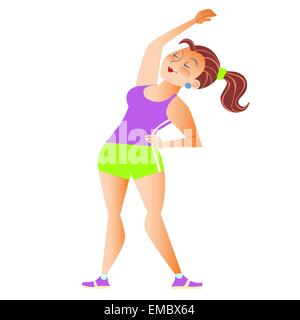 Fat girl doing gymnastics is the sport of gymnastics. Mature woman Stock Vector