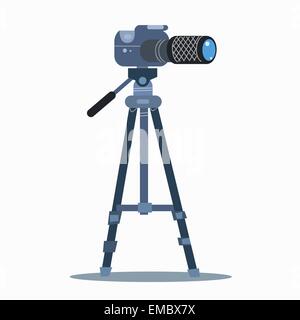 The camera on the tripod professional static shooting. A neutral background. The equipment of the photographer Stock Vector