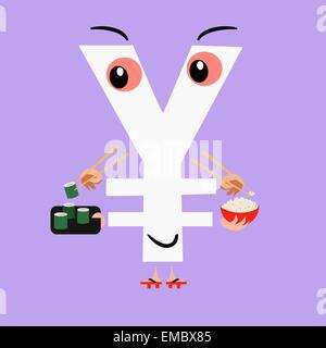 Character sign yen national currency of Japan keeps sushi. Business and Finance. National currency Stock Vector