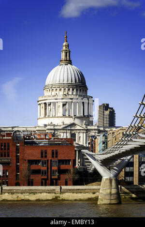 St Paul Cathedral view from the Millennium Bridge, London. Stock Photo