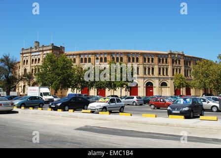 Exterior view of the bullring (Plaza de Toros), El Puerto de Santa Maria, Cadiz Province, Andalusia, Spain, Western Europe. Stock Photo