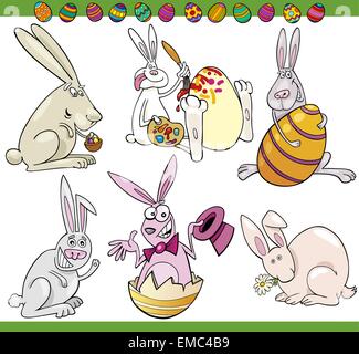easter bunnies set cartoon illustration Stock Vector