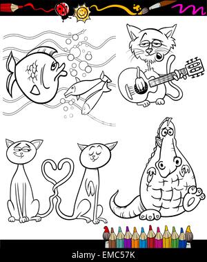 cartoon characters set for coloring book Stock Vector