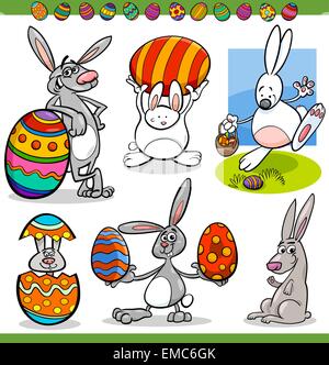 easter bunnies set cartoon illustration Stock Vector
