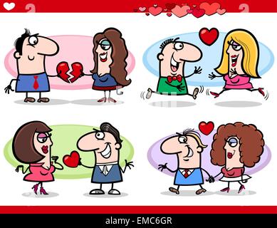 valentine couples in love cartoon set Stock Vector