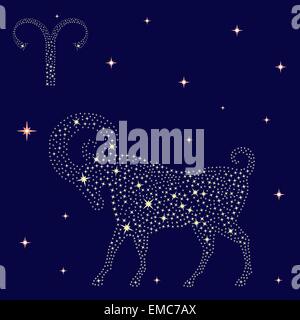 Zodiac sign Aries on the starry sky Stock Vector
