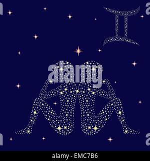 Zodiac sign Gemini on the starry sky Stock Vector