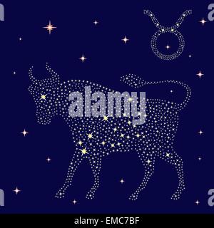 Zodiac sign Taurus on the starry sky Stock Vector