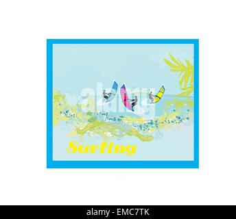 surfers on a sunny day, abstract illustration Stock Vector