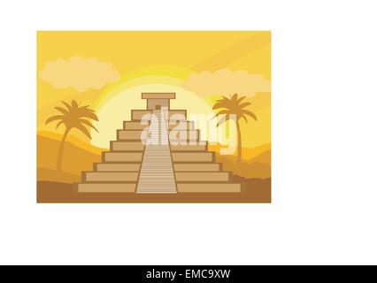 Maya Pyramid, Chichen-Itza, Mexico - vector illustration Stock Vector