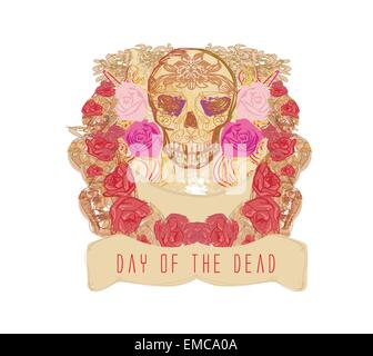 Skull and Flowers Day of The Dead Stock Vector