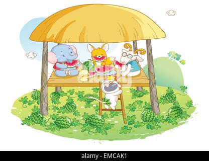 party animals cartoon in the garden Stock Vector