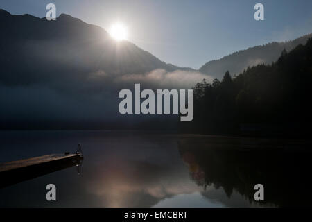 sunrise over Altausseer See near Seeklause, Styria, Austria Stock Photo