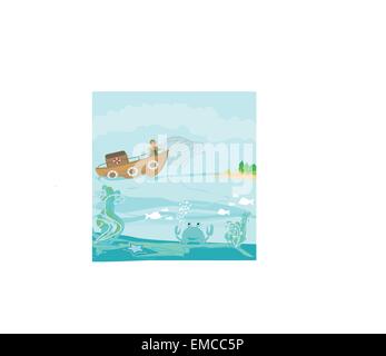 Illustration of a Fisherman at Work Stock Vector