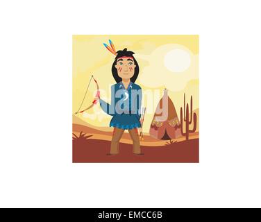 Indian holding a bow and arrows Stock Vector