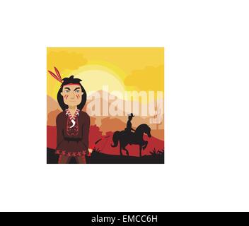 angry indian, funny illustration Stock Vector