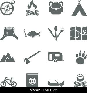 Set of vector icons for tourism, travel and camping. Stock Vector