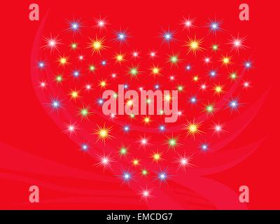 Heart with stars on red background Stock Vector