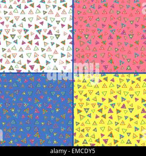 Four seamless vector patterns with colorful triangles Stock Vector