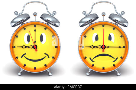 Alarm clocks with emotion on a dial Stock Photo