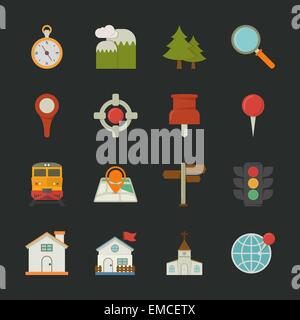 Map icons and location icons , flat design Stock Vector