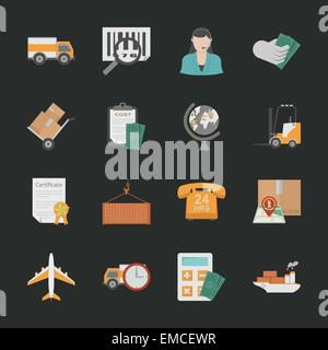 Logistics icons with black background Stock Vector