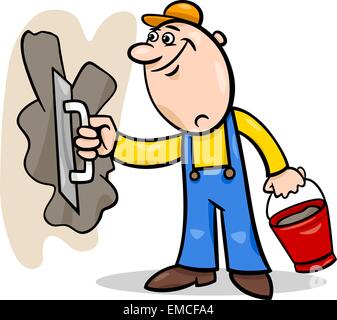 worker with plaster cartoon illustration Stock Vector