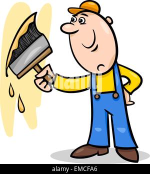 worker with brush cartoon illustration Stock Vector